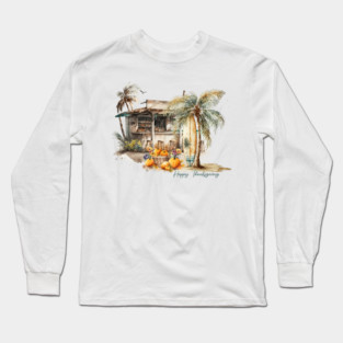 Watercolor Beach Thanksgiving Long Sleeve T-Shirt