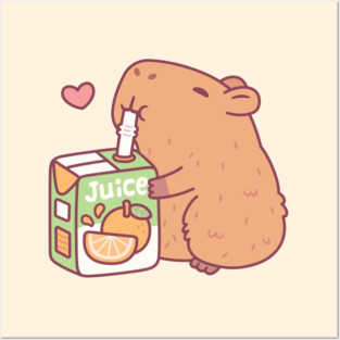 Cute Capybara Loves Orange Juice Posters and Art