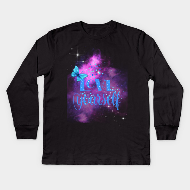 Love Yourself, Motivational, Positivity, Inspirational Quote Design Kids Long Sleeve T-Shirt by BirdsnStuff