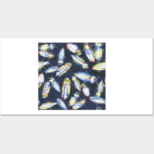 Meeting of creepy green and blue watercolor jewel beetles Posters and Art