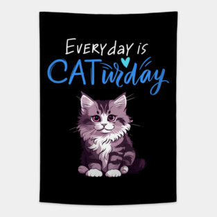 Everyday Is Caturday Quote For Cat Lovers Tapestry