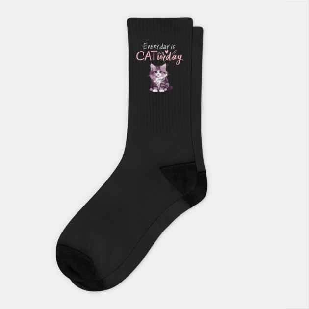Everyday Is Caturday Quote For Cat Lovers Socks by BirdsnStuff