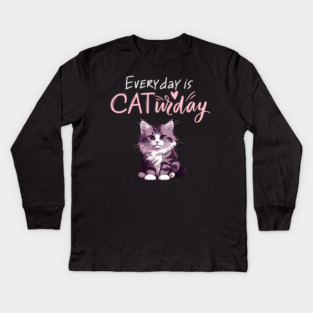 Everyday Is Caturday Quote For Cat Lovers Kids Long Sleeve T-Shirt