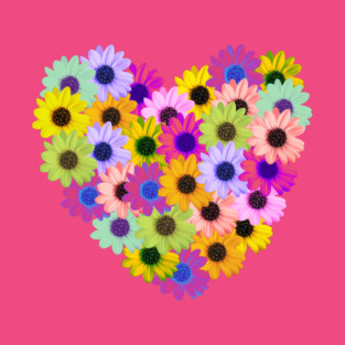 Daisy heart bouquet - pink background T-Shirt