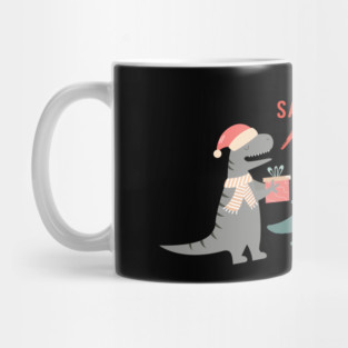 Dinosaur Santa Christmas Mug