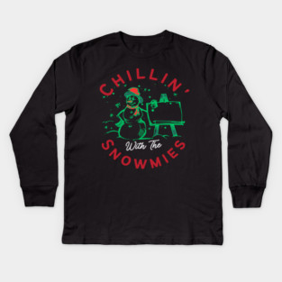 Chillin With The Snowmies Christmas Holiday Design Kids Long Sleeve T-Shirt