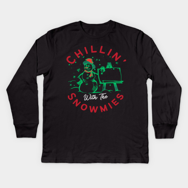 Chillin With The Snowmies Christmas Holiday Design Kids Long Sleeve T-Shirt by BirdsnStuff