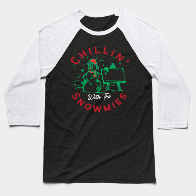 Chillin With The Snowmies Christmas Holiday Design Baseball T-Shirt by BirdsnStuff