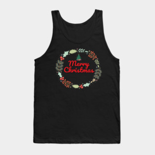 Merry Christmas Wreath Holiday Design Tank Top