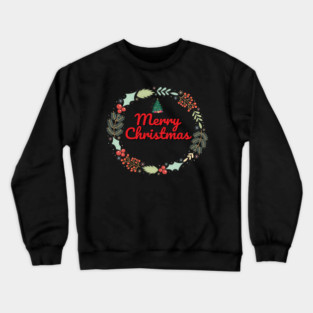 Merry Christmas Wreath Holiday Design Crewneck Sweatshirt