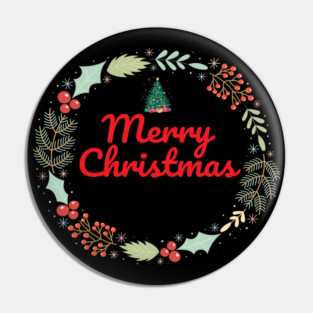 Merry Christmas Wreath Holiday Design Pin