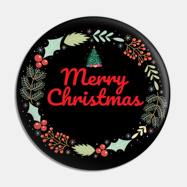 Merry Christmas Wreath Holiday Design Pin by BirdsnStuff