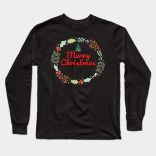 Merry Christmas Wreath Holiday Design Long Sleeve T-Shirt