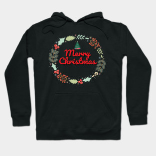 Merry Christmas Wreath Holiday Design Hoodie