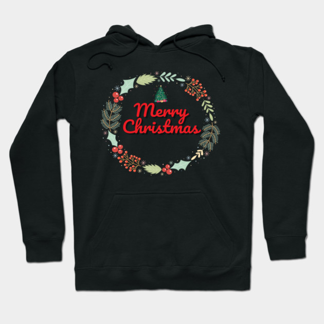 Merry Christmas Wreath Holiday Design Hoodie by BirdsnStuff