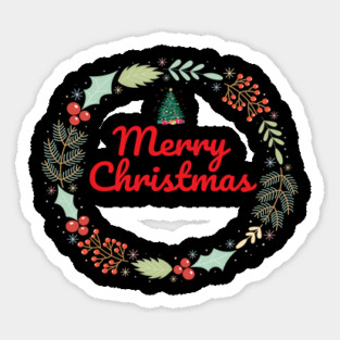 Merry Christmas Wreath Holiday Design Sticker