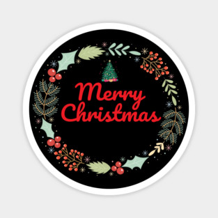 Merry Christmas Wreath Holiday Design Magnet