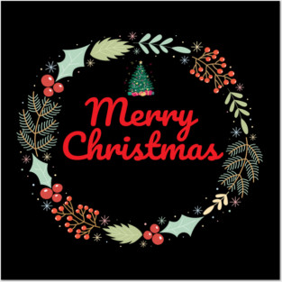 Merry Christmas Wreath Holiday Design Posters and Art