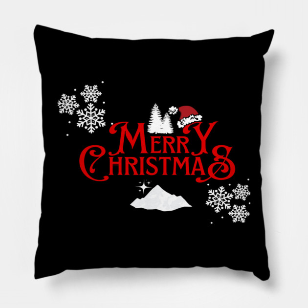 Merry Christmas Snowflakes Santa Hat Design Pillow by BirdsnStuff