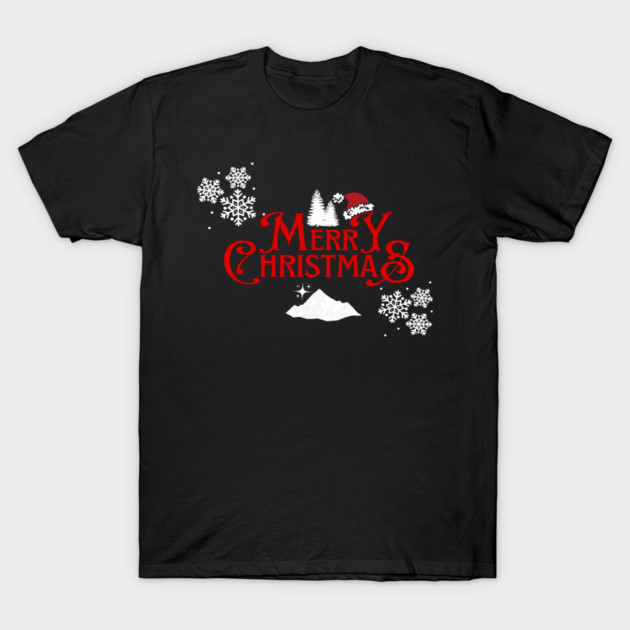 Merry Christmas Snowflakes Santa Hat Design T-Shirt by BirdsnStuff