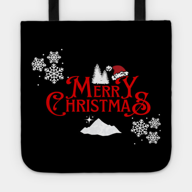 Merry Christmas Snowflakes Santa Hat Design Tote by BirdsnStuff
