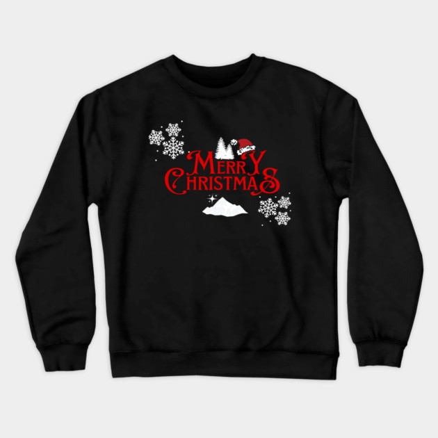 Merry Christmas Snowflakes Santa Hat Design Crewneck Sweatshirt by BirdsnStuff