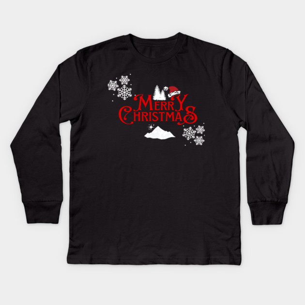 Merry Christmas Snowflakes Santa Hat Design Kids Long Sleeve T-Shirt by BirdsnStuff