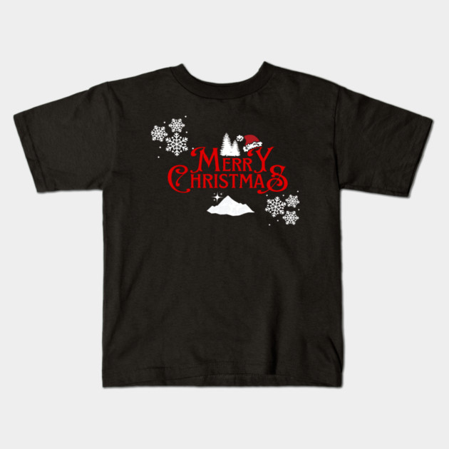 Merry Christmas Snowflakes Santa Hat Design Kids T-Shirt by BirdsnStuff