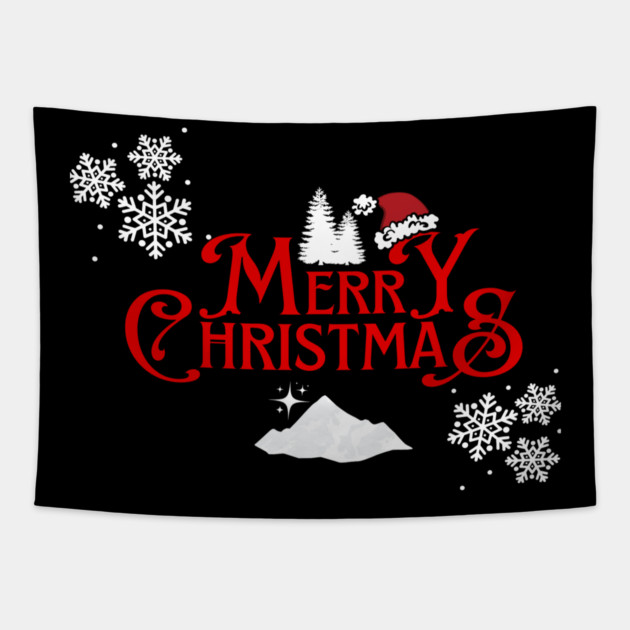Merry Christmas Snowflakes Santa Hat Design Tapestry by BirdsnStuff