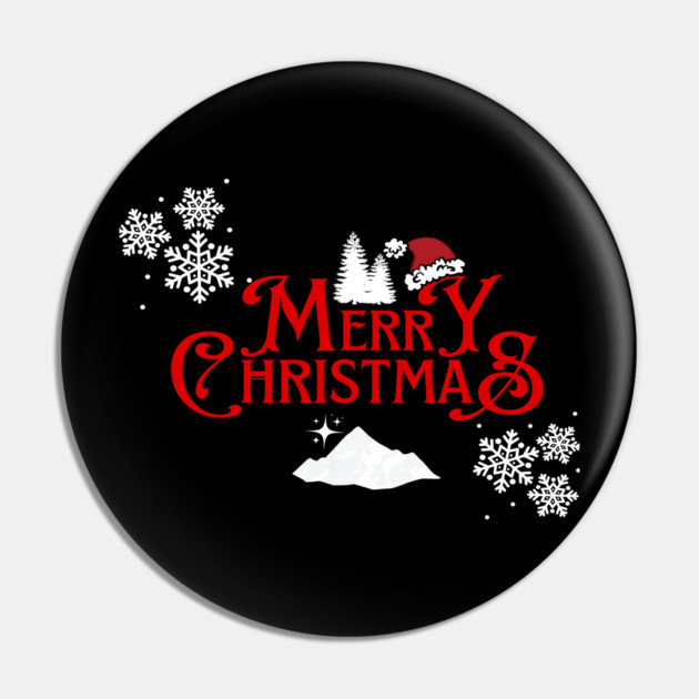 Merry Christmas Snowflakes Santa Hat Design Pin by BirdsnStuff