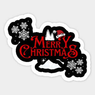 Merry Christmas Snowflakes Santa Hat Design Sticker