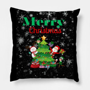 Merry Christmas, Santa, Elf, Snowman Design Pillow