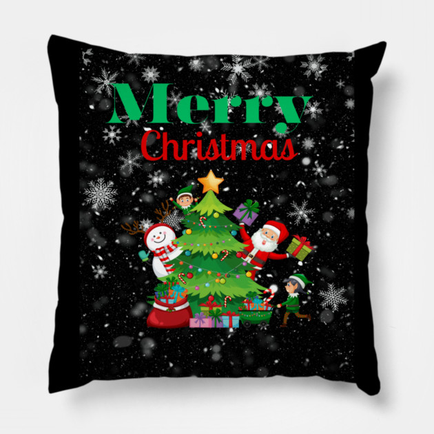 Merry Christmas, Santa, Elf, Snowman Design Pillow by BirdsnStuff