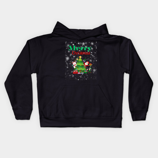 Merry Christmas, Santa, Elf, Snowman Design Kids Hoodie by BirdsnStuff