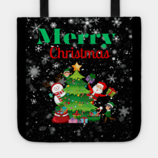 Merry Christmas, Santa, Elf, Snowman Design Tote
