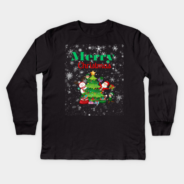 Merry Christmas, Santa, Elf, Snowman Design Kids Long Sleeve T-Shirt by BirdsnStuff