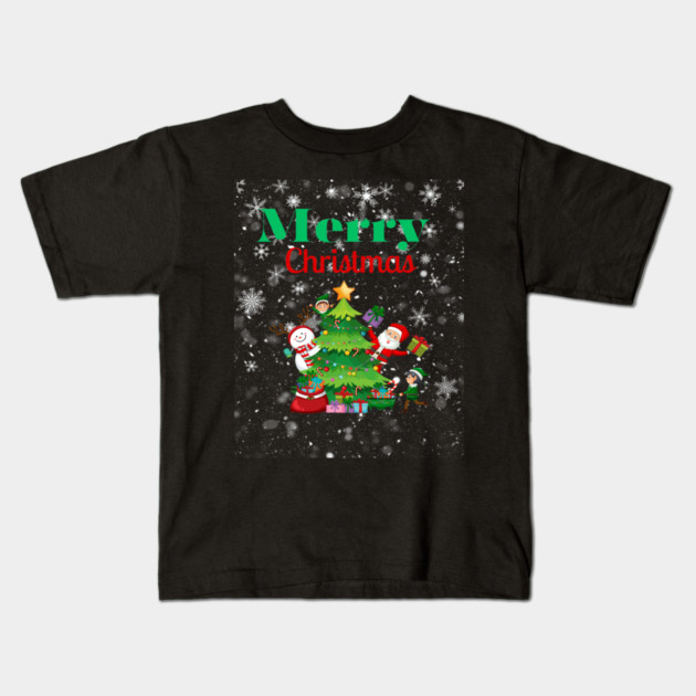 Merry Christmas, Santa, Elf, Snowman Design Kids T-Shirt by BirdsnStuff
