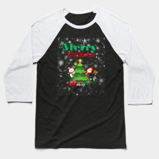Merry Christmas, Santa, Elf, Snowman Design Baseball T-Shirt
