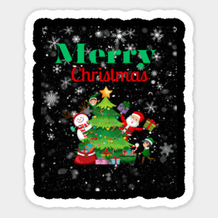 Merry Christmas, Santa, Elf, Snowman Design Sticker