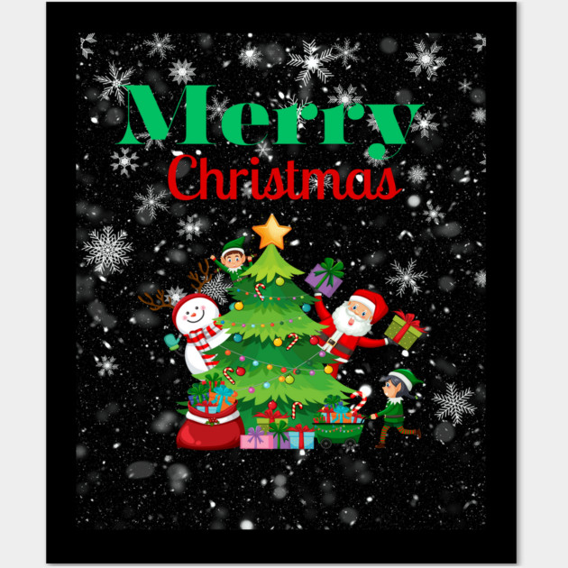 Merry Christmas, Santa, Elf, Snowman Design Wall Art by BirdsnStuff