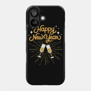 Happy New Year Celebration Cheers Wine Glasses Design Phone Case