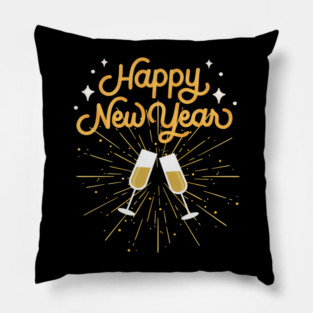 Happy New Year Celebration Cheers Wine Glasses Design Pillow