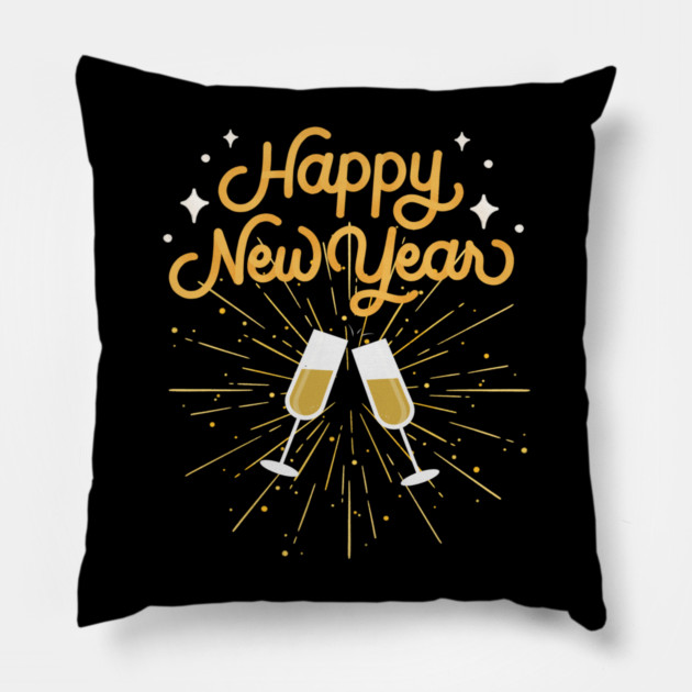 Happy New Year Celebration Cheers Wine Glasses Design Pillow by BirdsnStuff