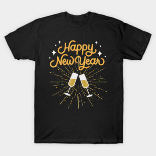 Happy New Year Celebration Cheers Wine Glasses Design T-Shirt