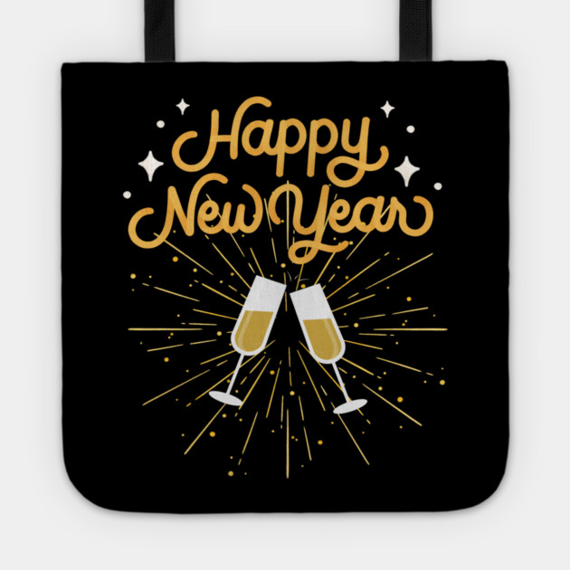 Happy New Year Celebration Cheers Wine Glasses Design Tote by BirdsnStuff