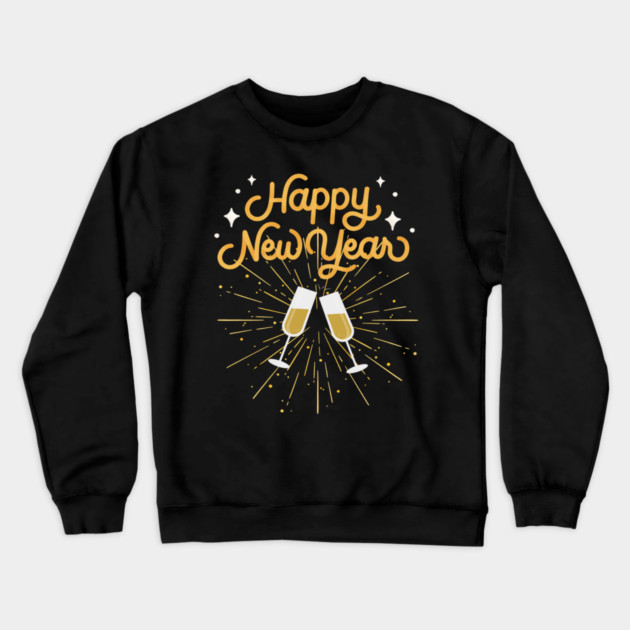 Happy New Year Celebration Cheers Wine Glasses Design Crewneck Sweatshirt by BirdsnStuff