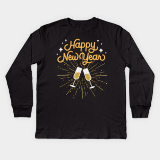 Happy New Year Celebration Cheers Wine Glasses Design Kids Long Sleeve T-Shirt