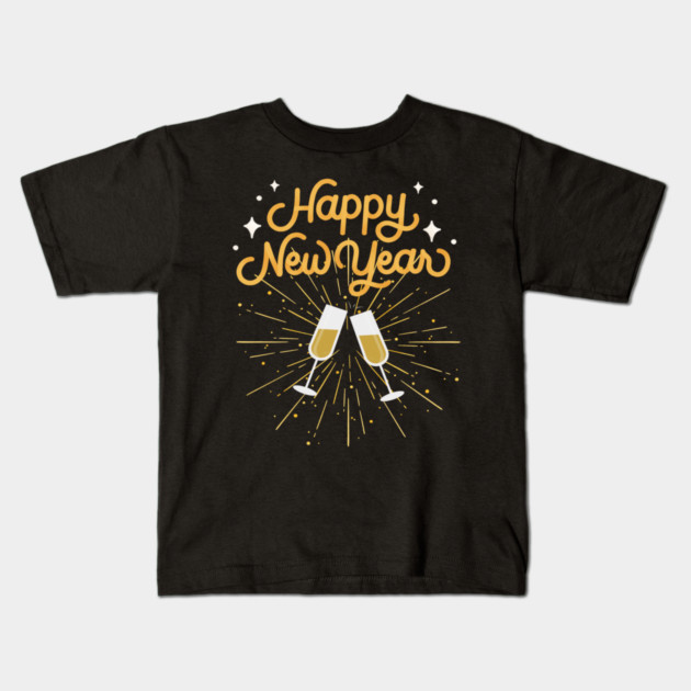 Happy New Year Celebration Cheers Wine Glasses Design Kids T-Shirt by BirdsnStuff