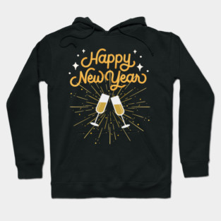 Happy New Year Celebration Cheers Wine Glasses Design Hoodie