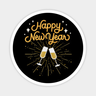 Happy New Year Celebration Cheers Wine Glasses Design Magnet
